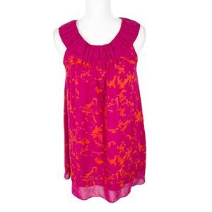 Cabi Blouse Women Small Pink Orange Floral Sleeveless Round Neck Tank Top #999